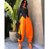 Elastic low waist casual bomb pants